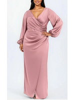 MANMF22939P - Plus Size Long Sleeve Wrap Dress