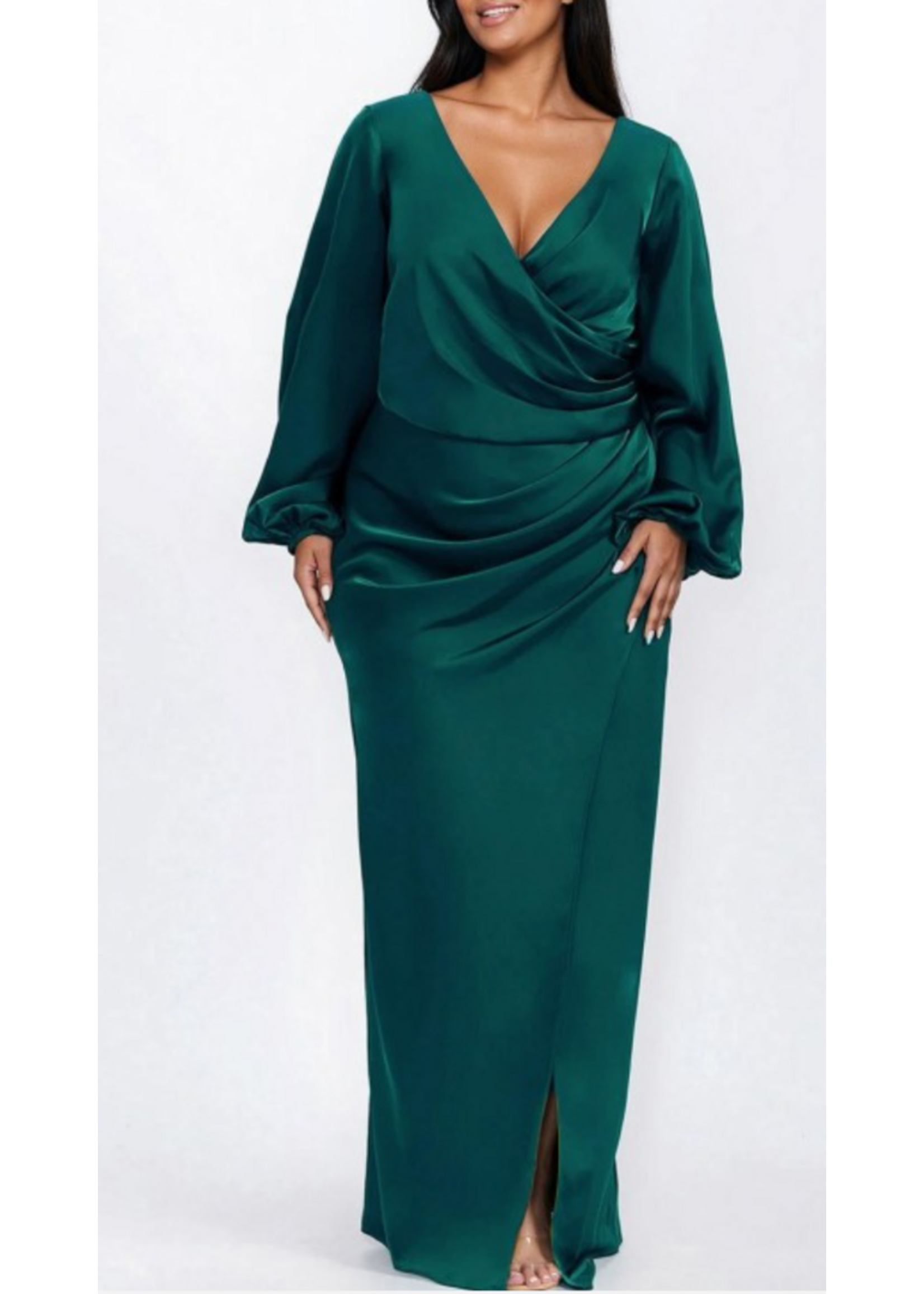 MANMF22939P - Plus Size Long Sleeve Wrap Dress