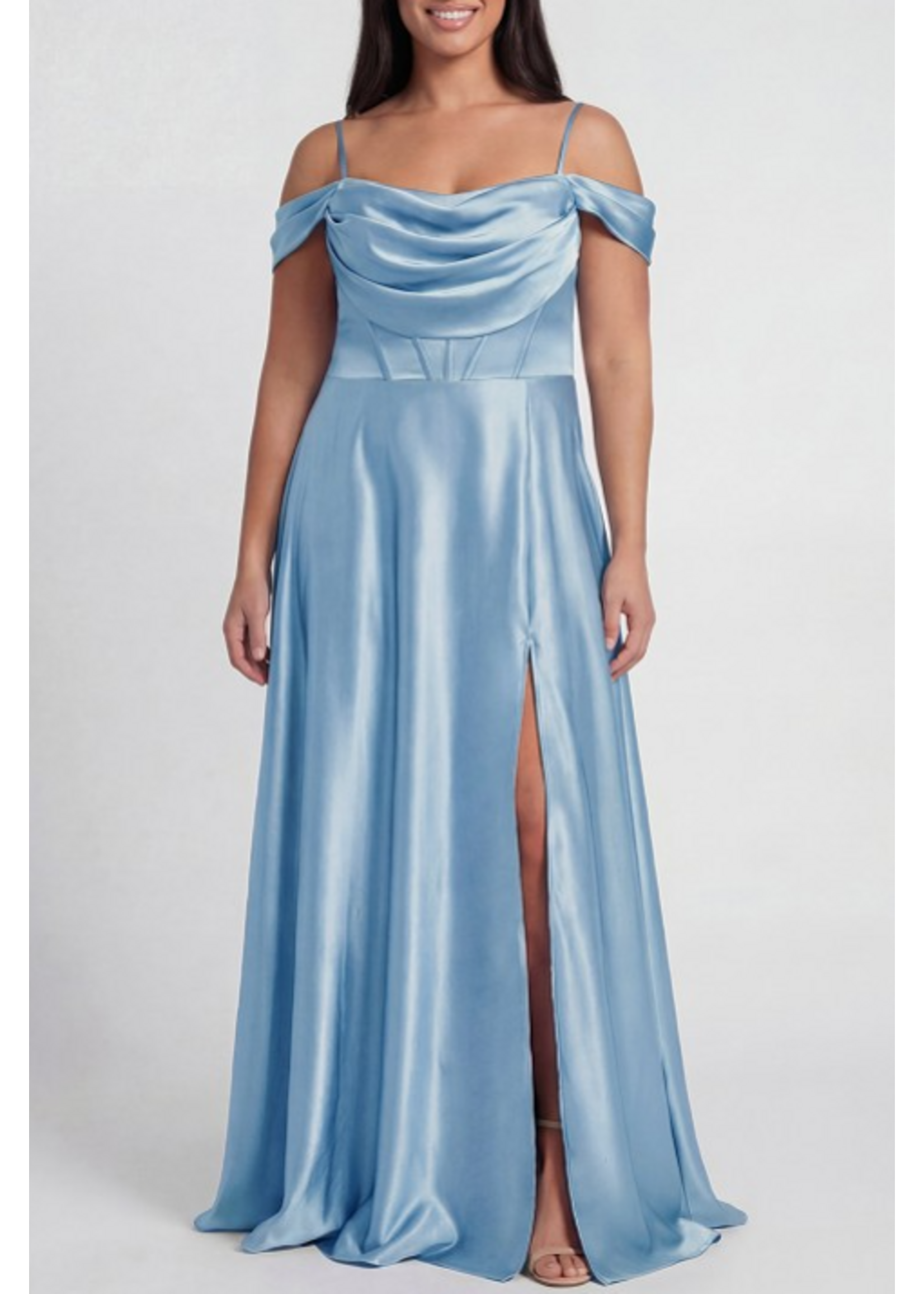 MAMF22712P - EVENING GOWN:  Plus Sleeveless Satin Slit
