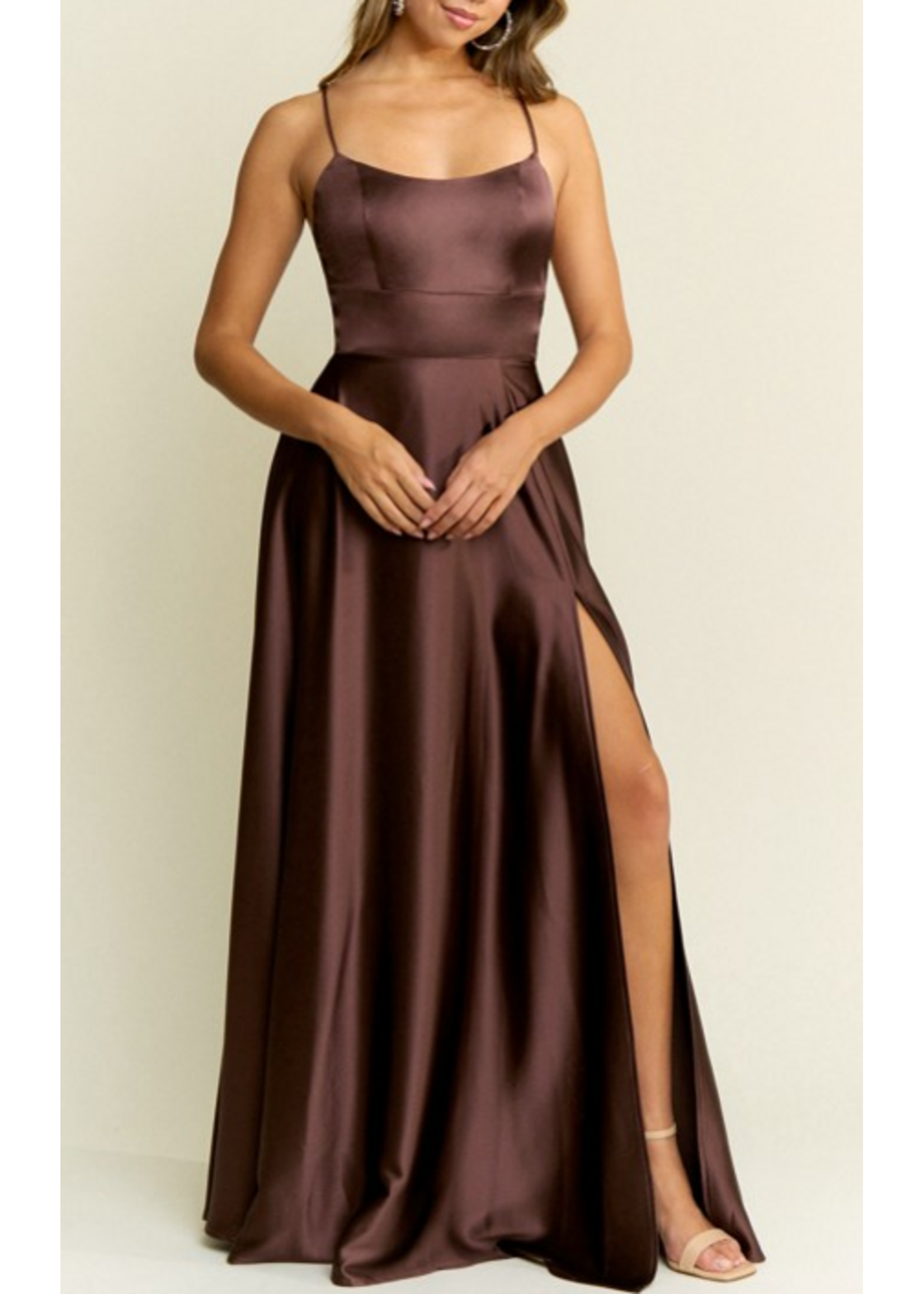 MAMF21160IB - Spaghetti Strap Cross Back Maxi Dress