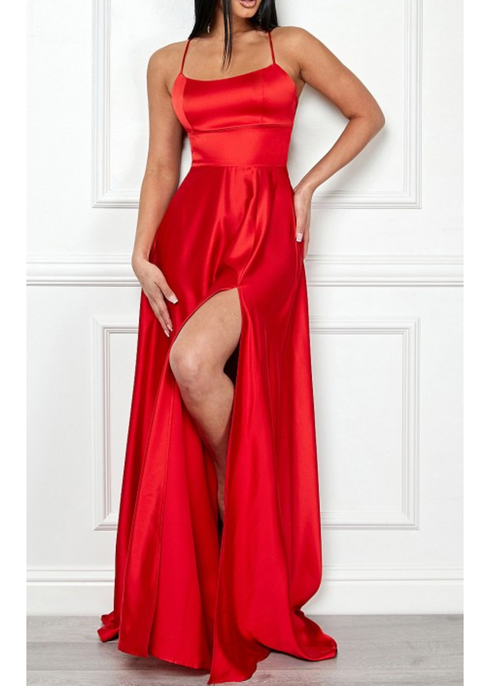 MAMF21160IB - Spaghetti Strap Cross Back Maxi Dress