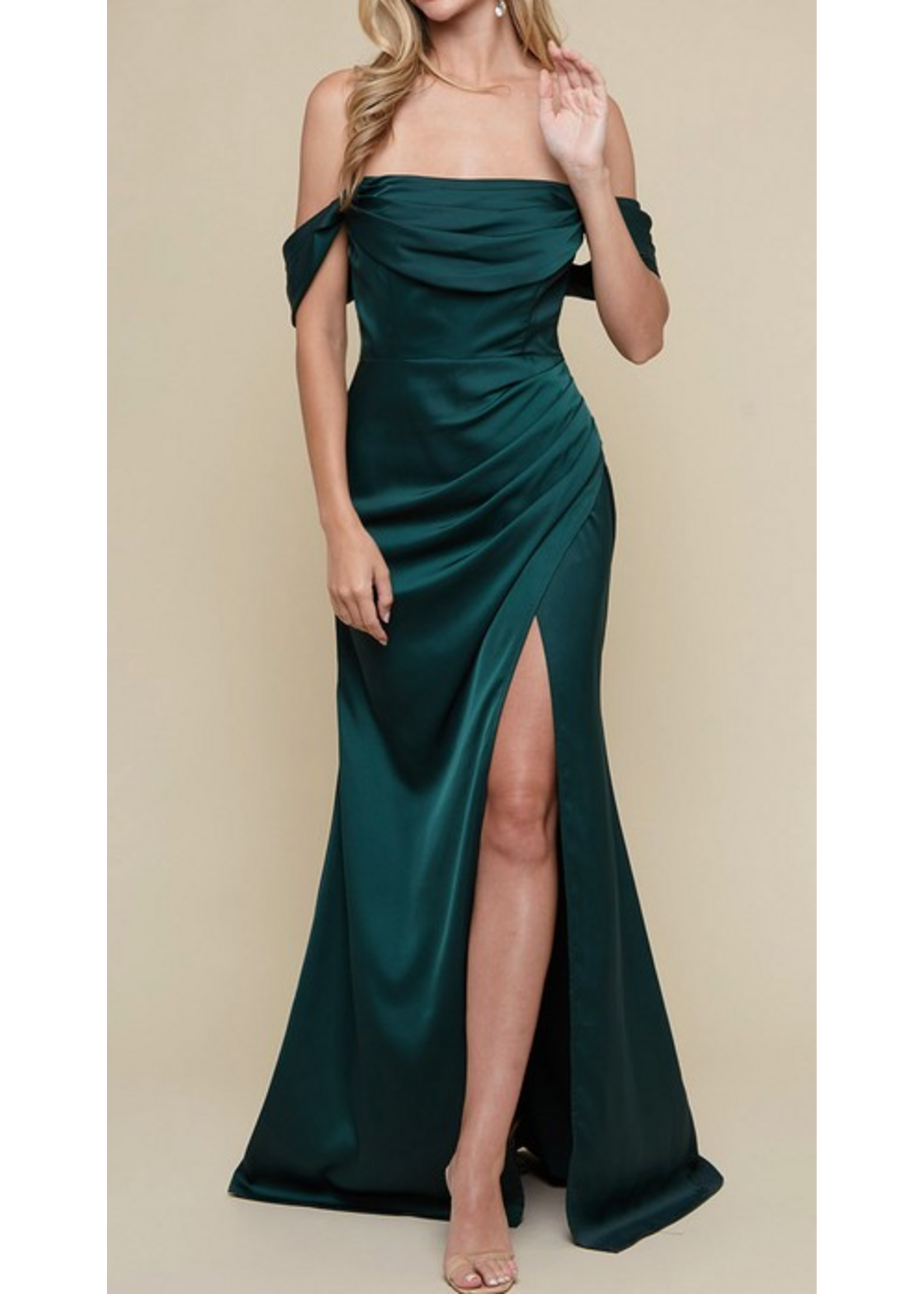 MAMF2777 - Satin Off Shoulder Dress