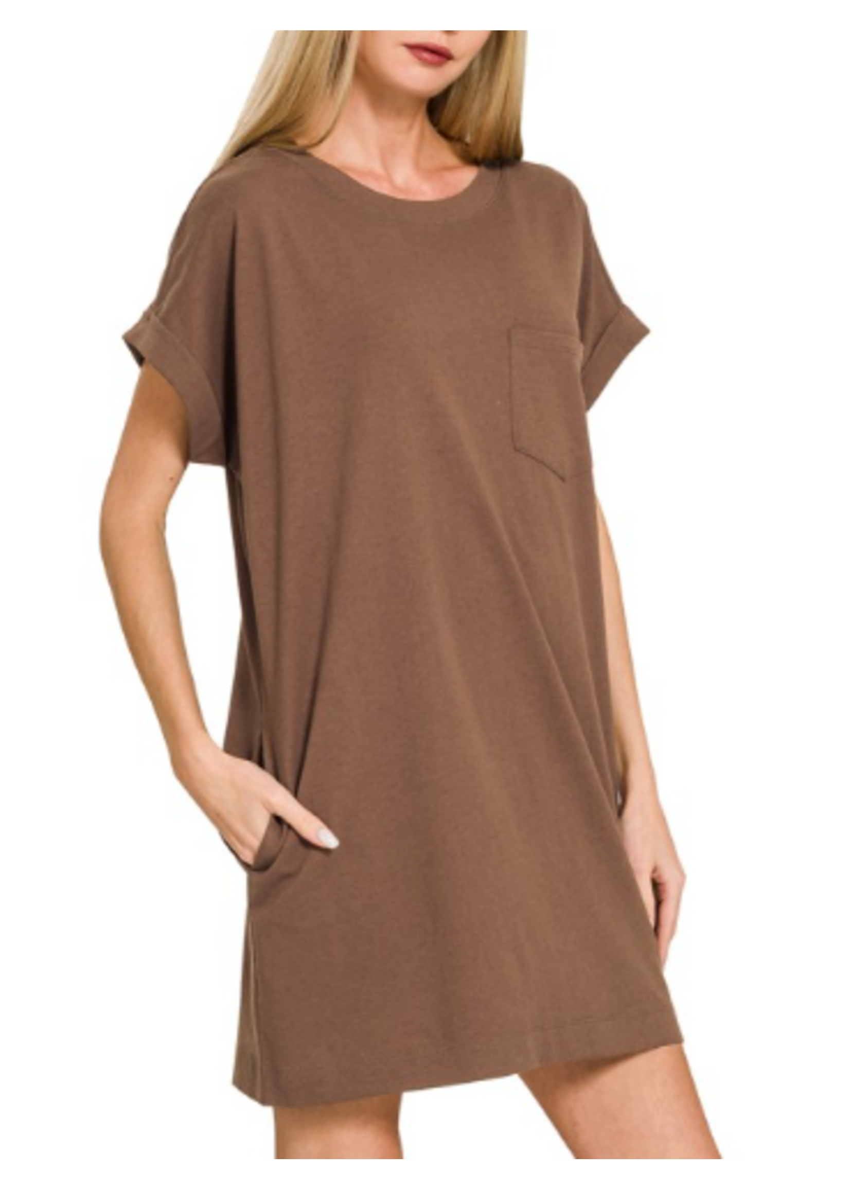 ZNCD3527Y - PREMIUM COTTON TSHIRT DRESS W POCKETS