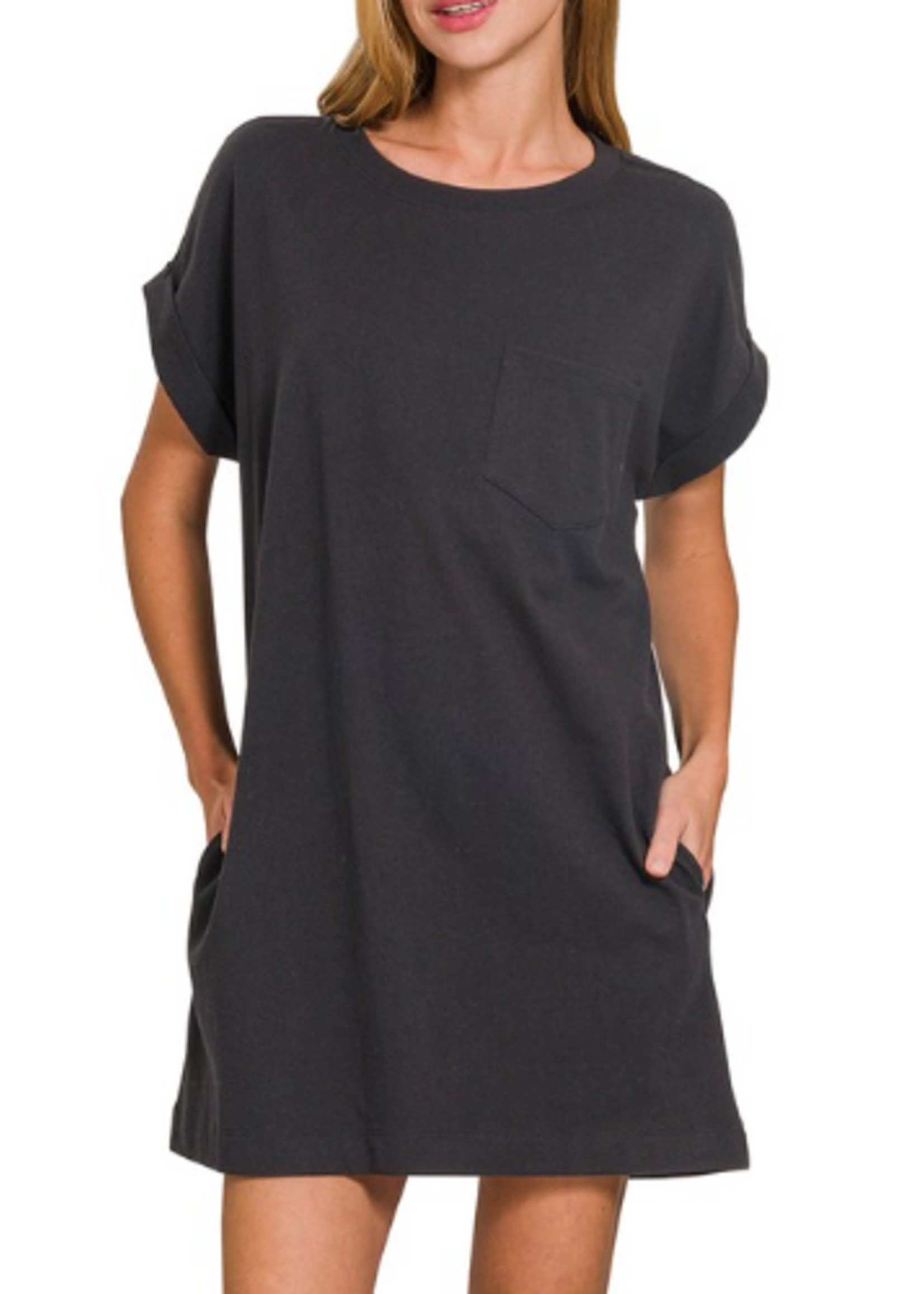 ZNCD3527Y - PREMIUM COTTON TSHIRT DRESS W POCKETS