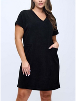 YELETE YEDRS393 - CORDUROY VNECK SHORT SLEEVE DRESS