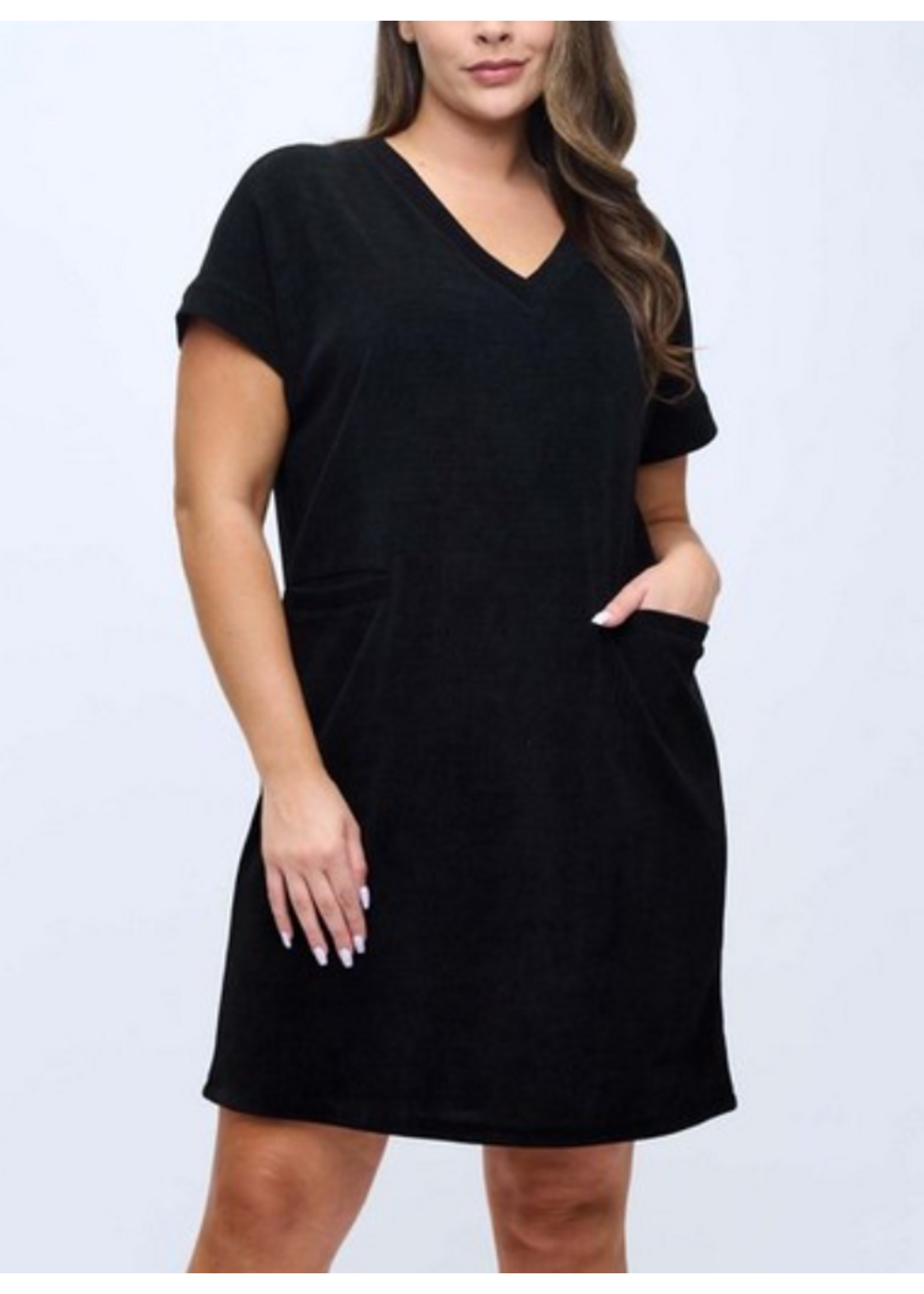 YELETE YEDRS393 - CORDUROY VNECK SHORT SLEEVE DRESS