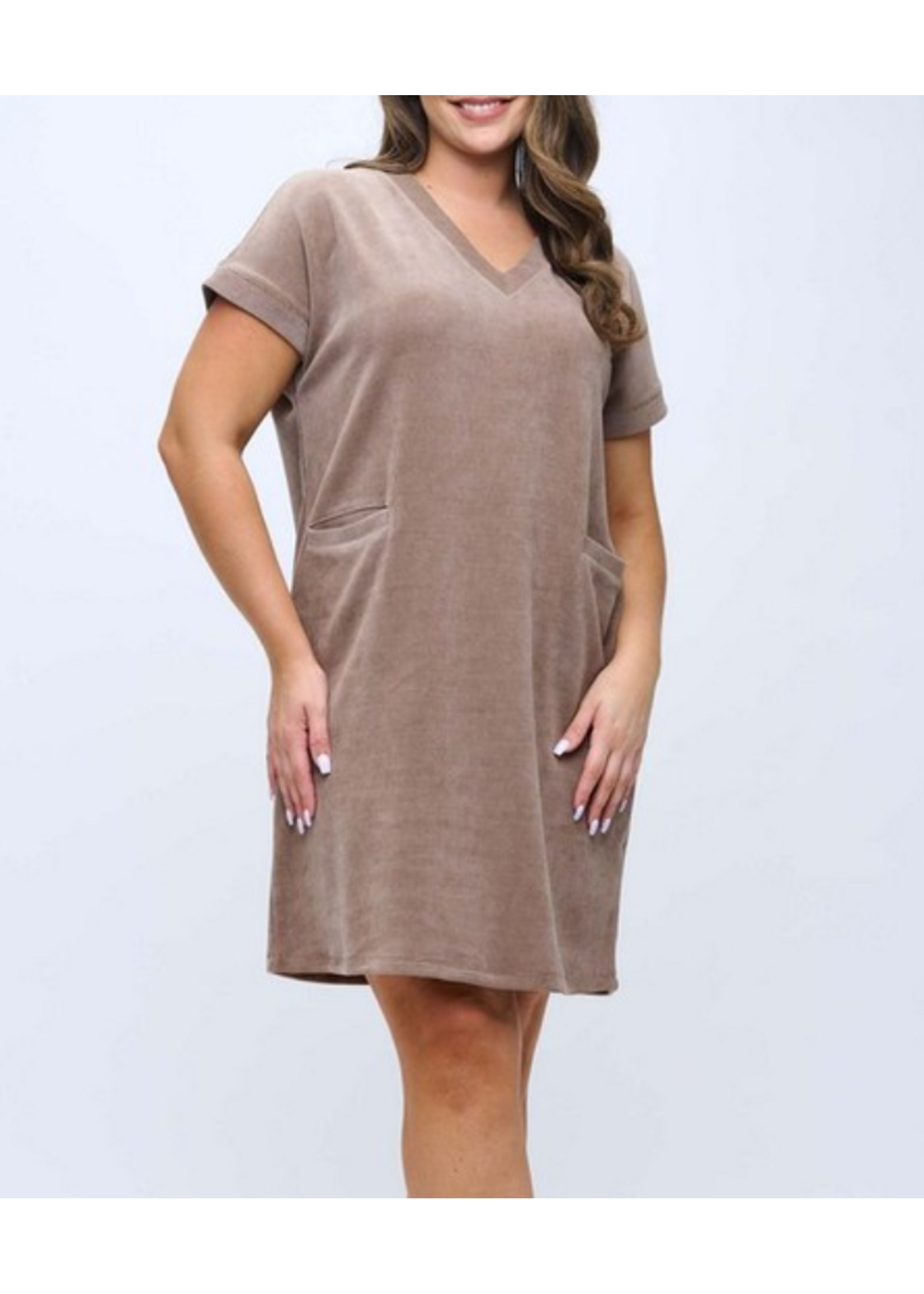 YELETE YEDRS393 - CORDUROY VNECK SHORT SLEEVE DRESS