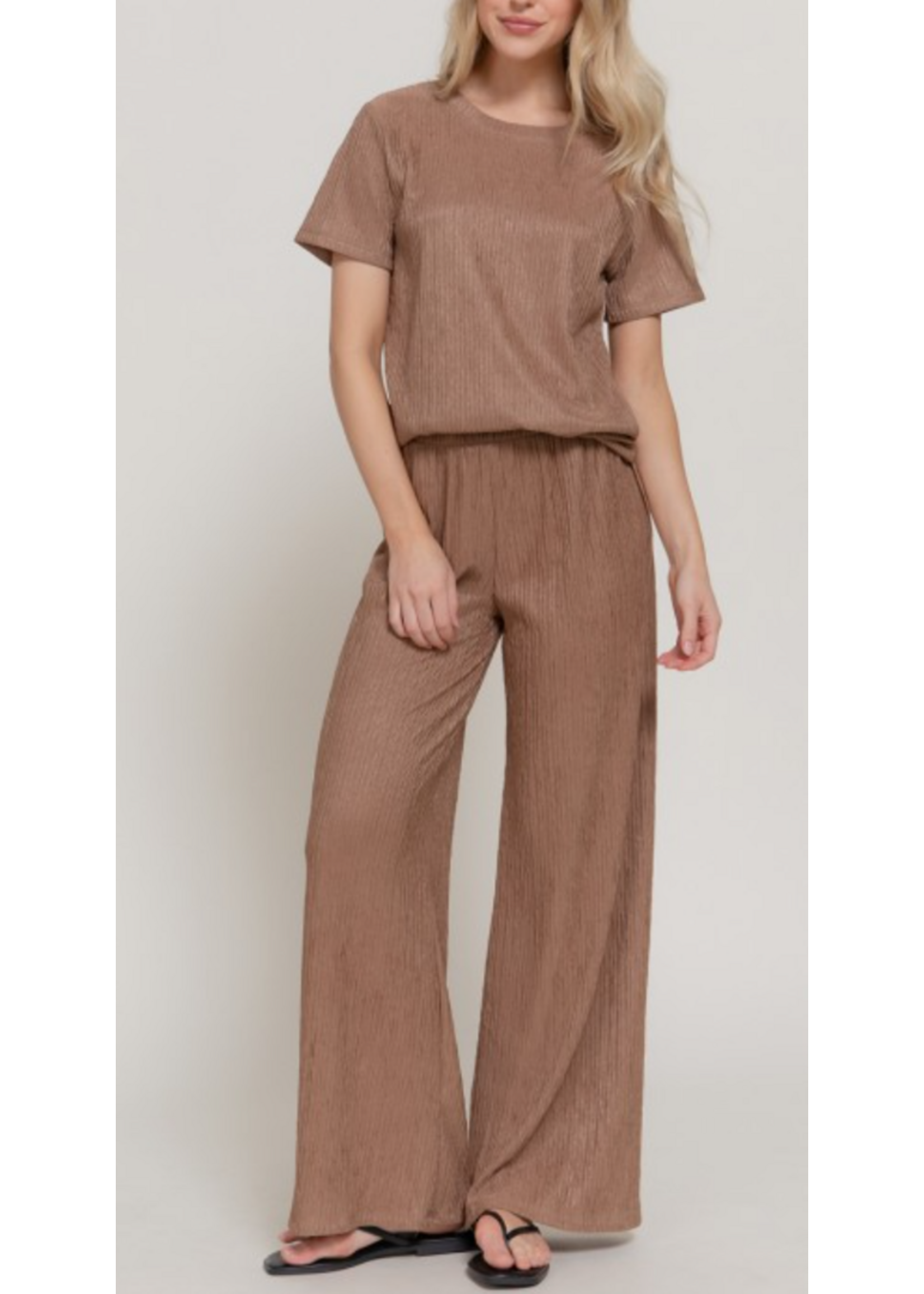 AB74970 - SHORT SLEEVE  W WIDE LEG PANT CRINKLE 2PC SET