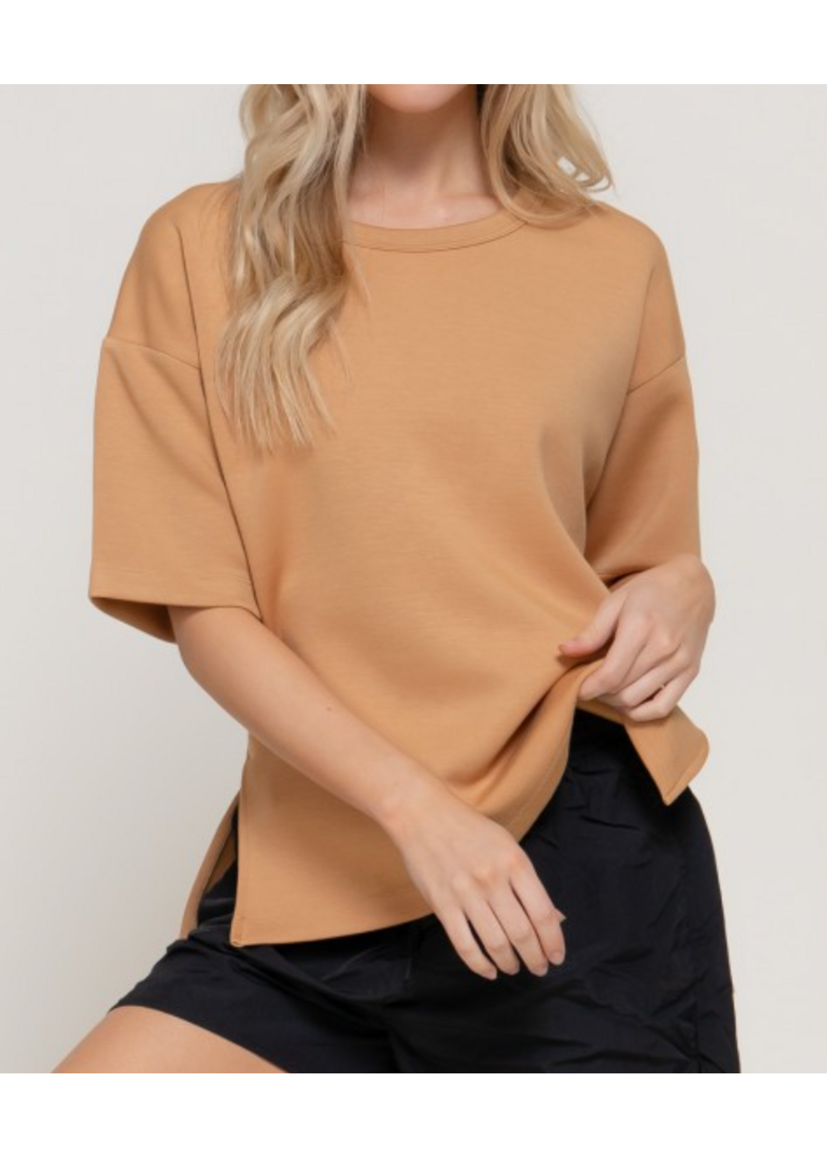ABT15153 - SHORT SLEEVE OVERSIZE SOFT SCUBA KNIT TOP