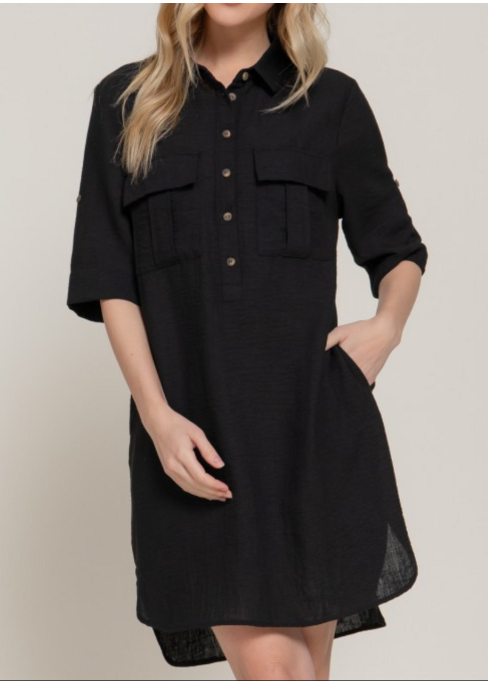 ABD74233 - ROLL UP SHORT SLEEVE AIRFLOW SHIFT DRESS