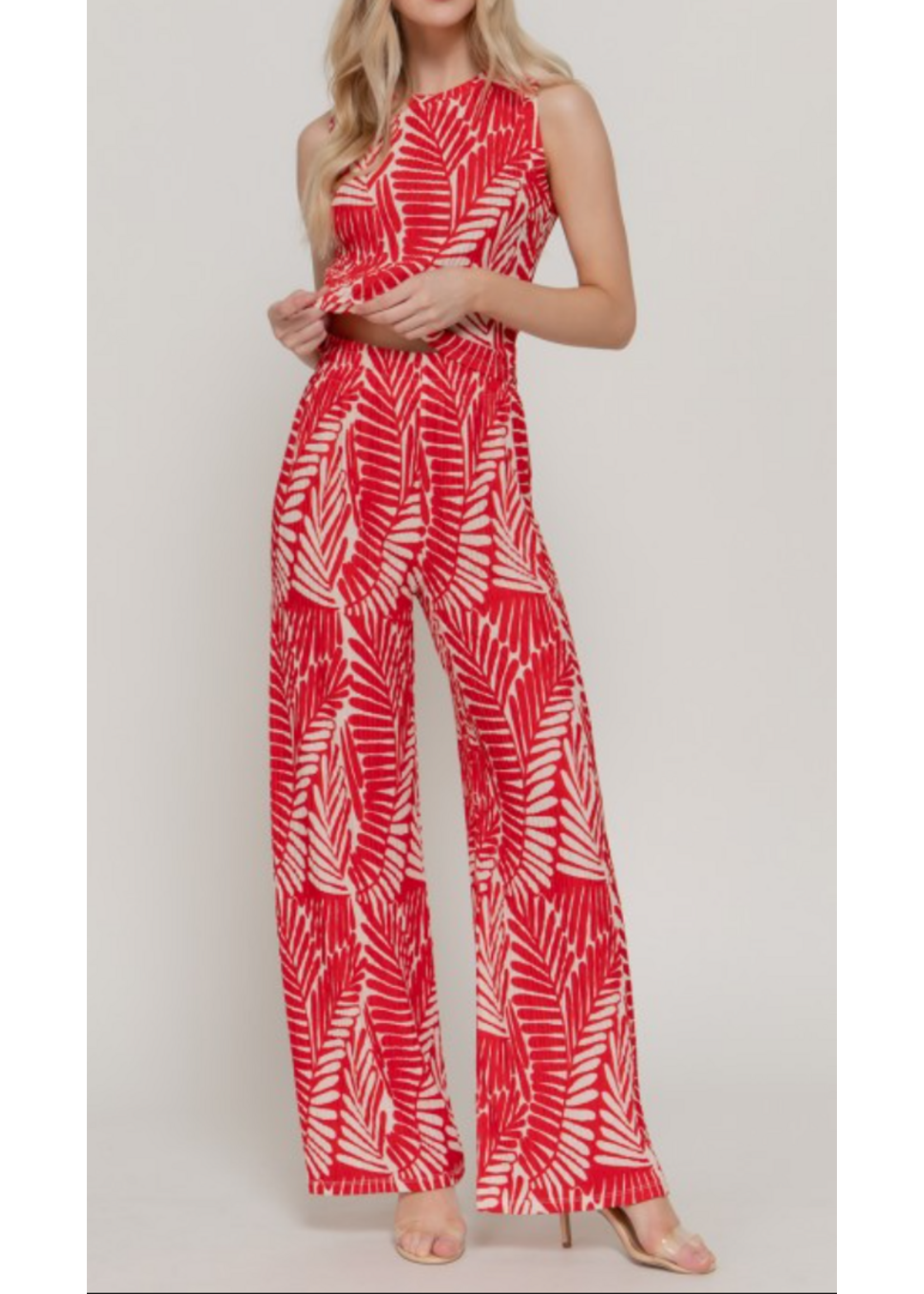 AB14971 - 2 PC SET - TROPICAL HALTER SET W WIDE PANT