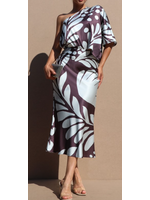 DDDD7522 - SATIN ONE SHOULDER TROPICAL MIDI DRESS