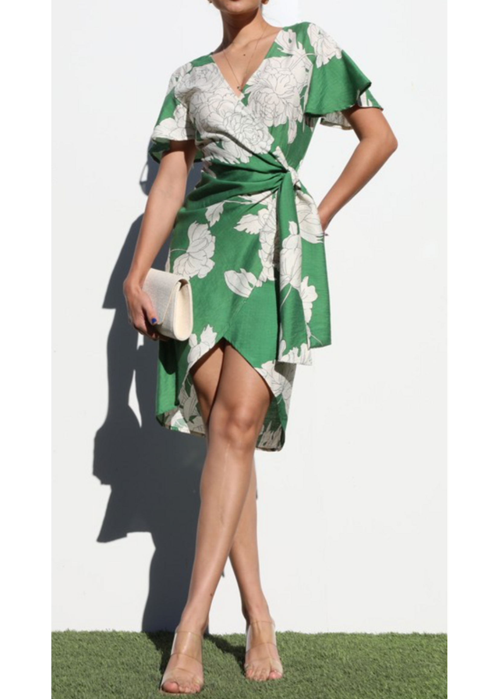 DDDD7099 - TROPICAL PRINTED WRAP MINI DRESS