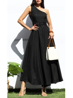 DDDD7988 - BELTED ONE SHOULDER FLARED MIDI DRESS