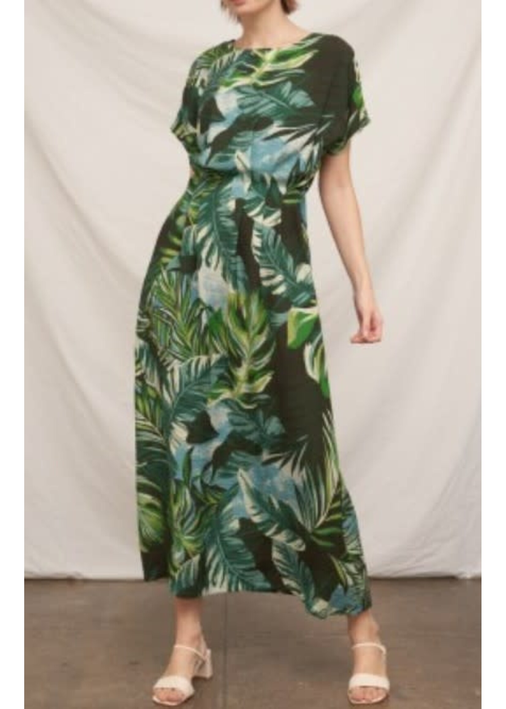 ENEDF20838LK - Short Sleeve Tropical Printed Maxi Dress