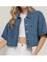 ACJ14363 - SHORT SLEEVE BOXY OVERSIZED CROP DENIM JACKET