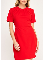 2HD4145 - SOLID PLEATED DRESS W SHORT SLEEVE