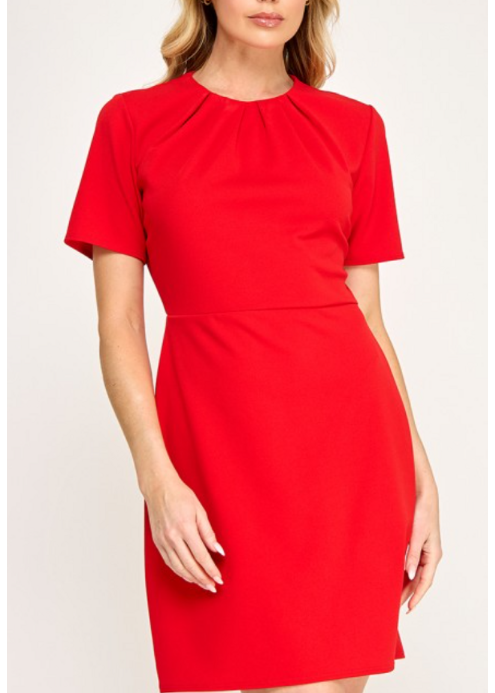 2HD4145 - SOLID PLEATED DRESS W SHORT SLEEVE