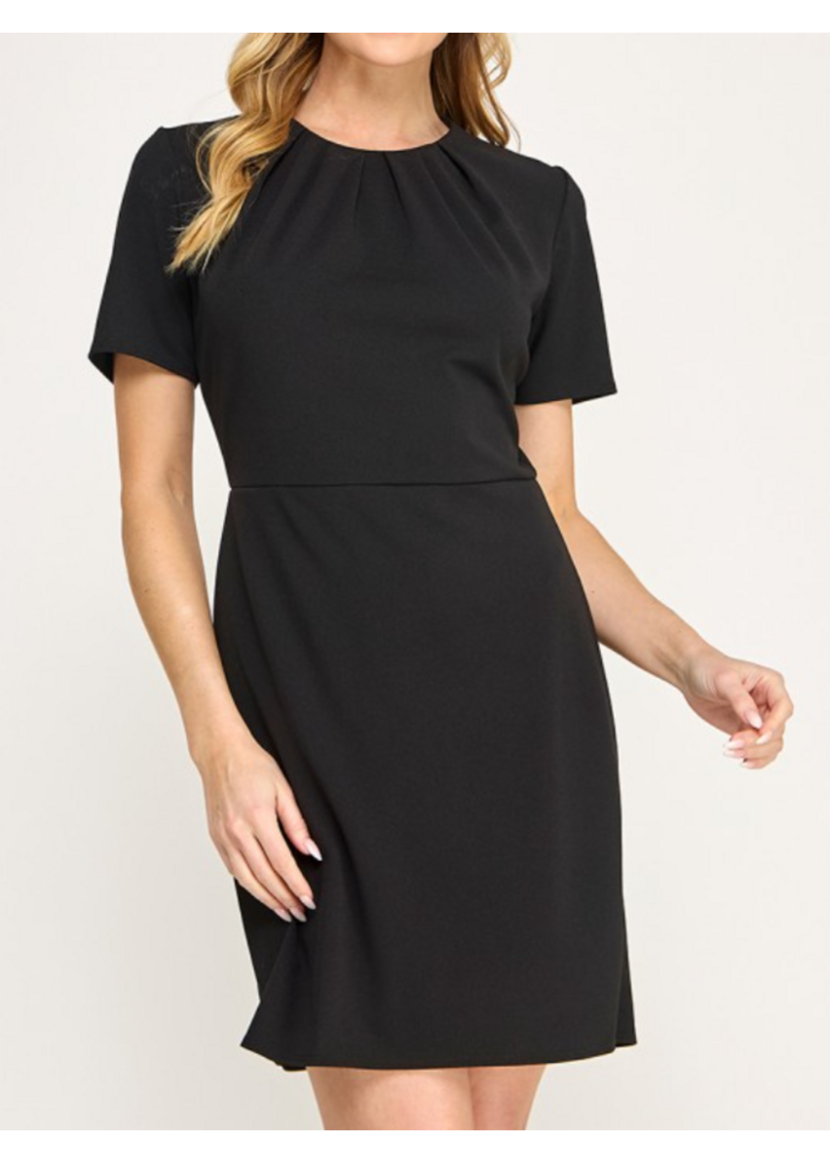 2HD4145 - SOLID PLEATED DRESS W SHORT SLEEVE