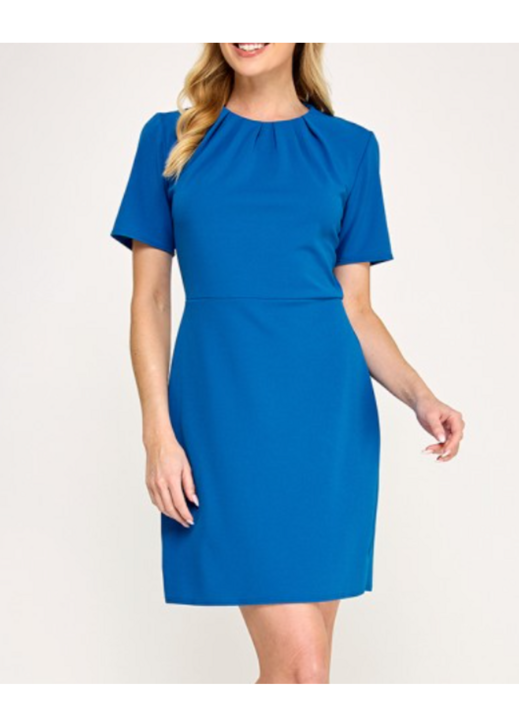 2HD4145 - SOLID PLEATED DRESS W SHORT SLEEVE
