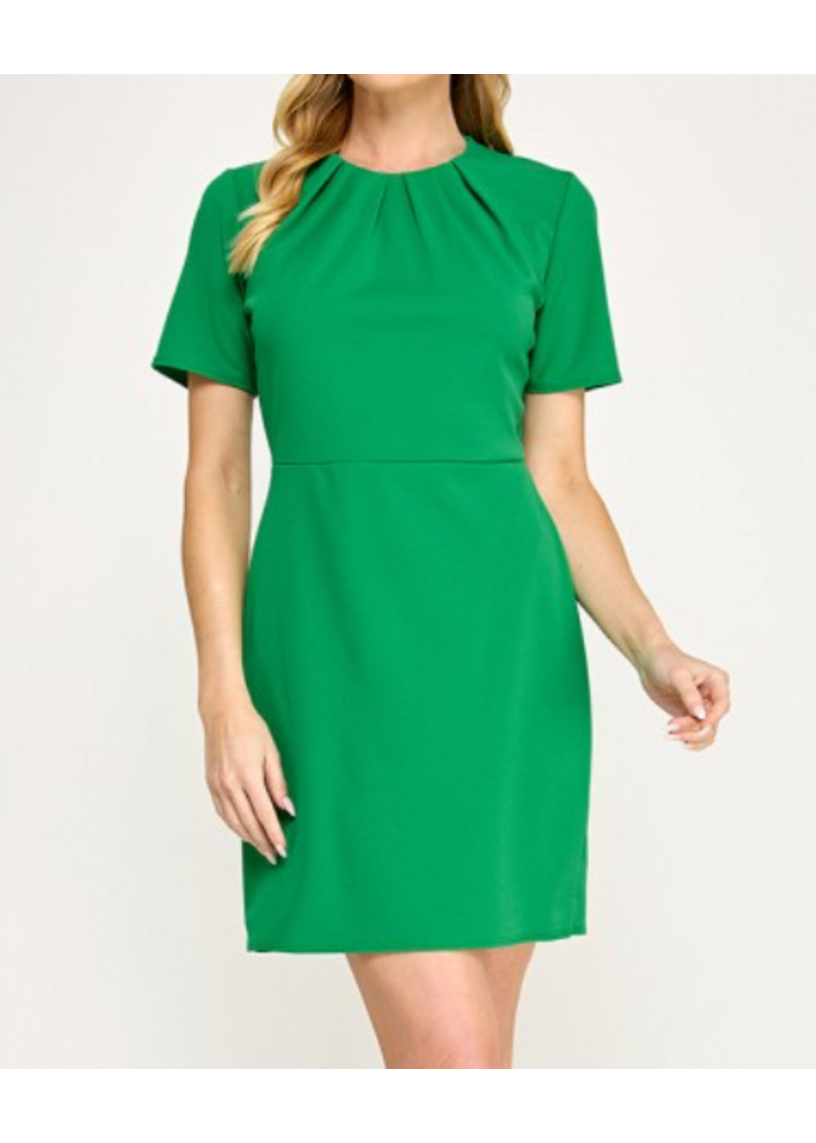 2HD4145 - SOLID PLEATED DRESS W SHORT SLEEVE