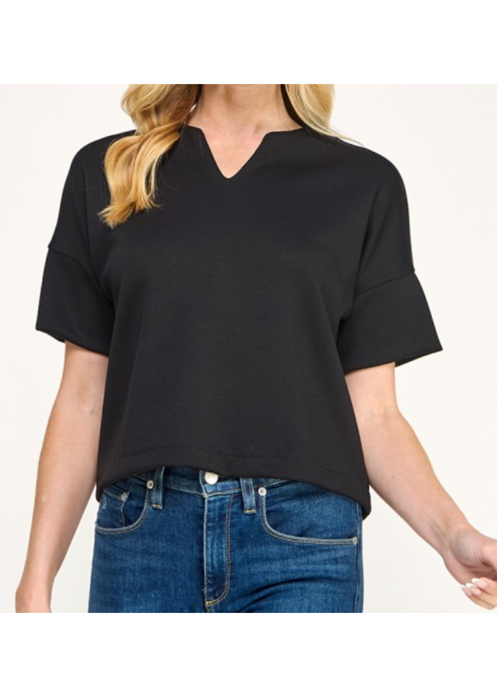 2HT4140 - SCUBA KNIT VNECK W DROP SHOULDER CROP TOP