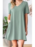 HMED6880-10 PLUS SHORT SLEEVE SOLID AIRFLOW MINI DRESS