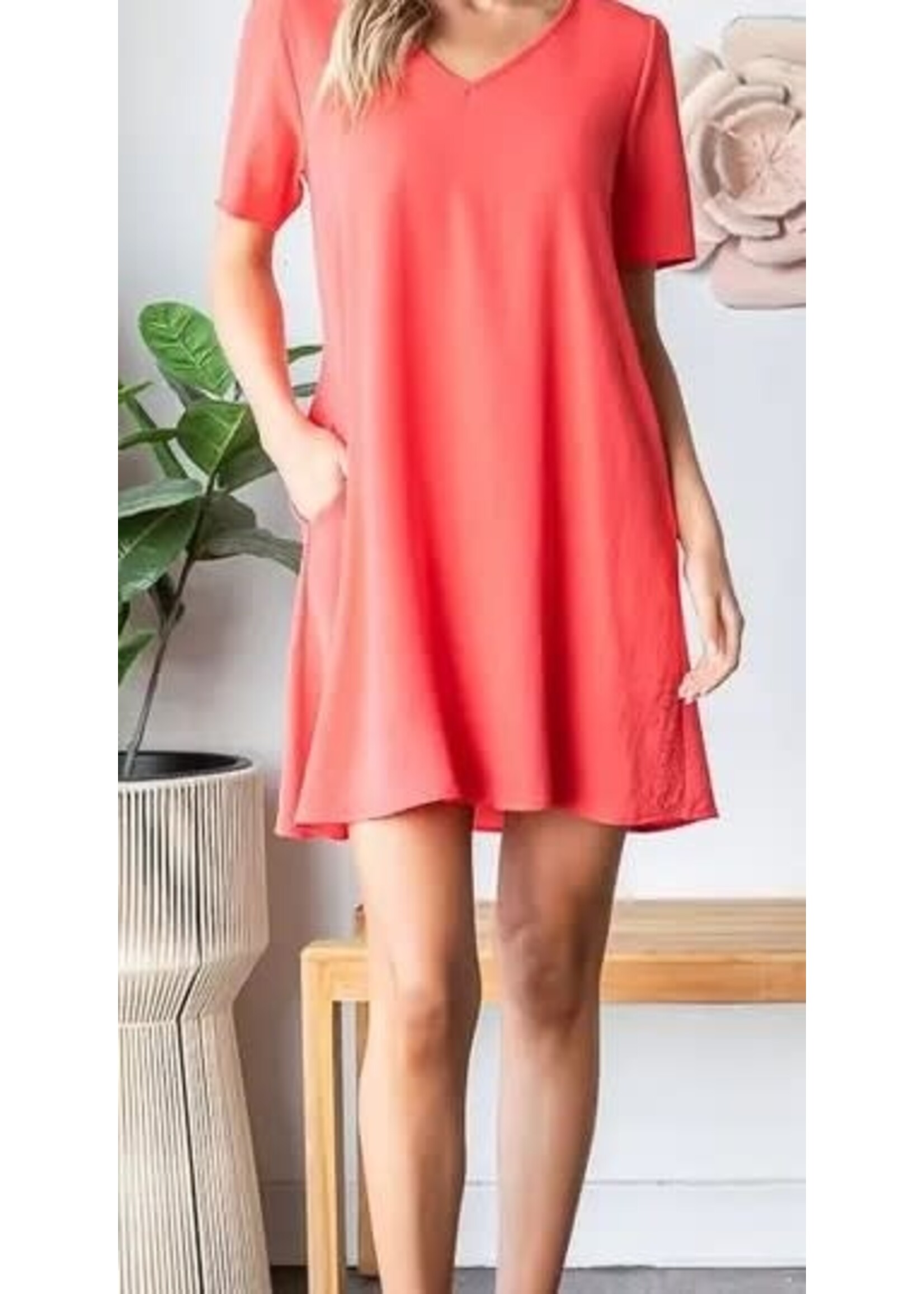 HMED6880-10 PLUS SHORT SLEEVE SOLID AIRFLOW MINI DRESS