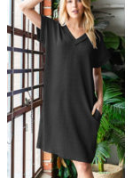 HHED68486- SOLID URBAN RIBBED SHIFT DRESS
