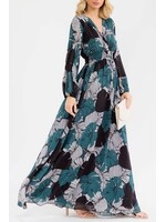 RSRIWT6259-3 LONG SLEEVE VNECK SMOCK WAIST FLORAL MAXI DRESS