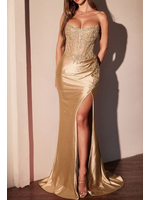 LDCC475 - STRAPLESS FITTED GOWN WITH LACE DETAILING