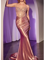 LDCC8884 - FITTED ROSE GOLD SATIN DRESS WITH BEADED BODICE