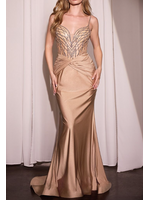 LDCD779 - FIT & FLARE STRETCH SATIN CRYSTAL EMBELLISHED DRESS