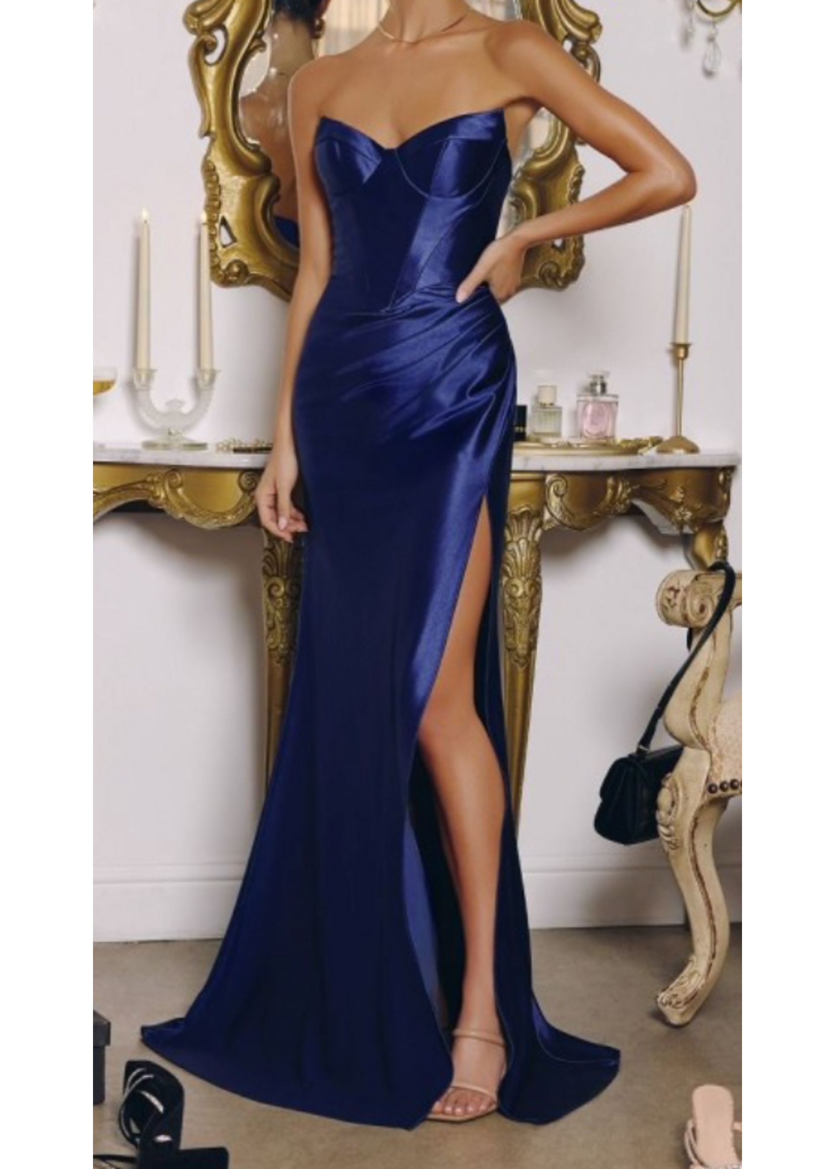 LDT723 - STRETCHED SATIN GOWN W SCULPTED SWEETHEART BODICE