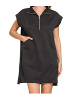 ZNPS7540Y - TEXTURED KNIT JACQUARD QUARTER ZIP DRESS