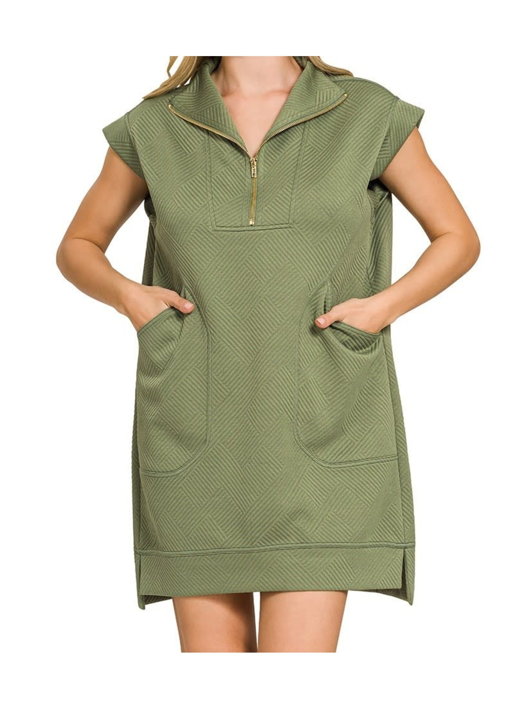 ZNPS7540Y - TEXTURED KNIT JACQUARD QUARTER ZIP DRESS