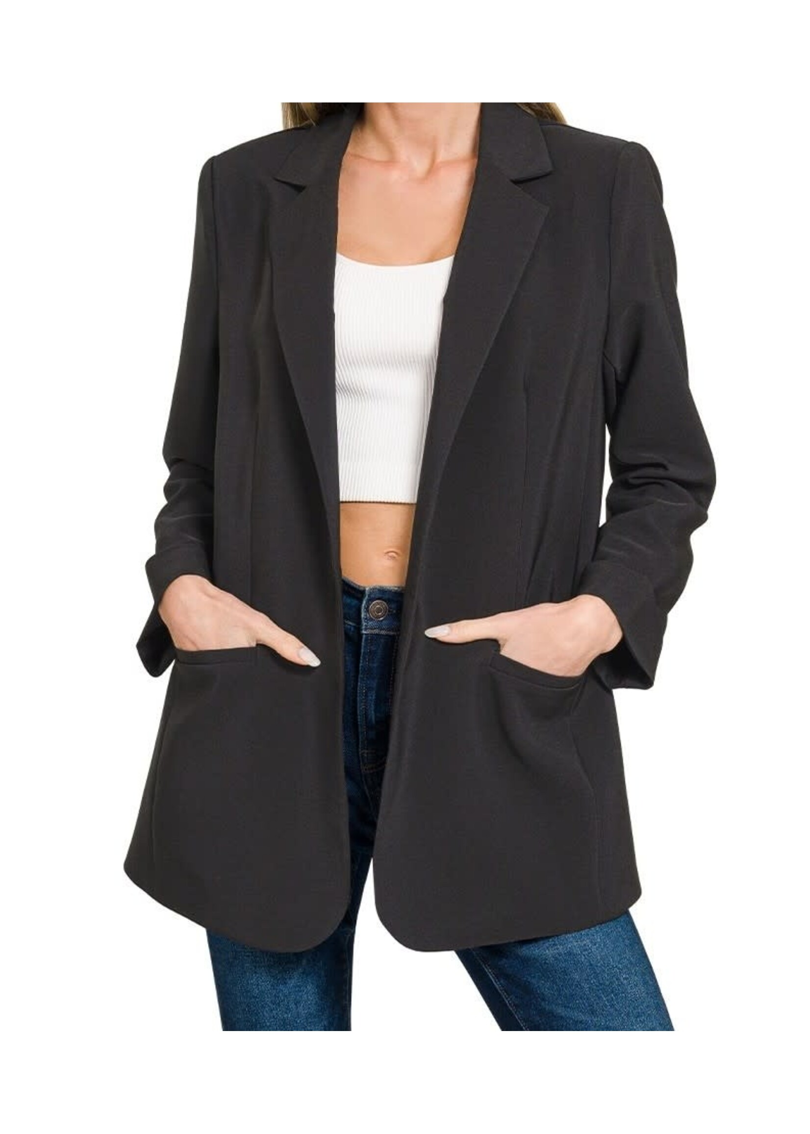 ZNQJ1215D4 - WOVEN LONG SLEEVE OPEN FRONT CLASSIC BLAZER