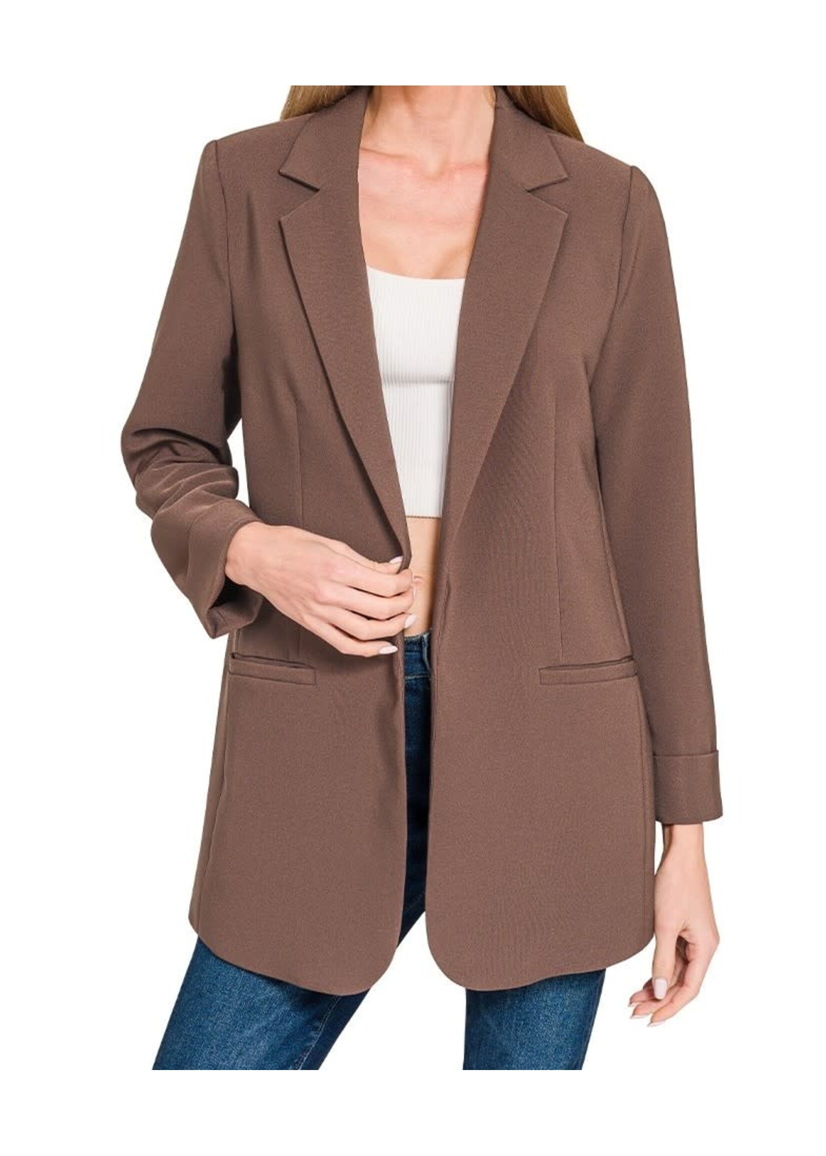 ZNQJ1215D4 - WOVEN LONG SLEEVE OPEN FRONT CLASSIC BLAZER