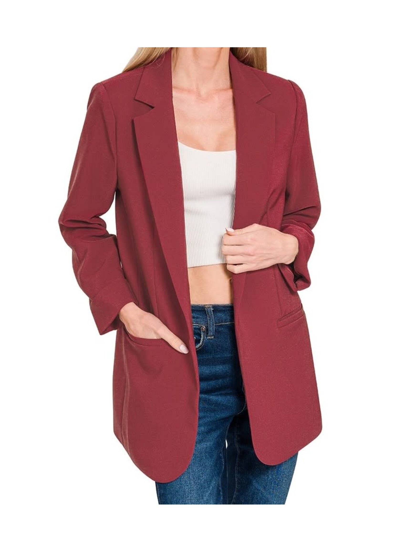 ZNQJ1215D4 - WOVEN LONG SLEEVE OPEN FRONT CLASSIC BLAZER