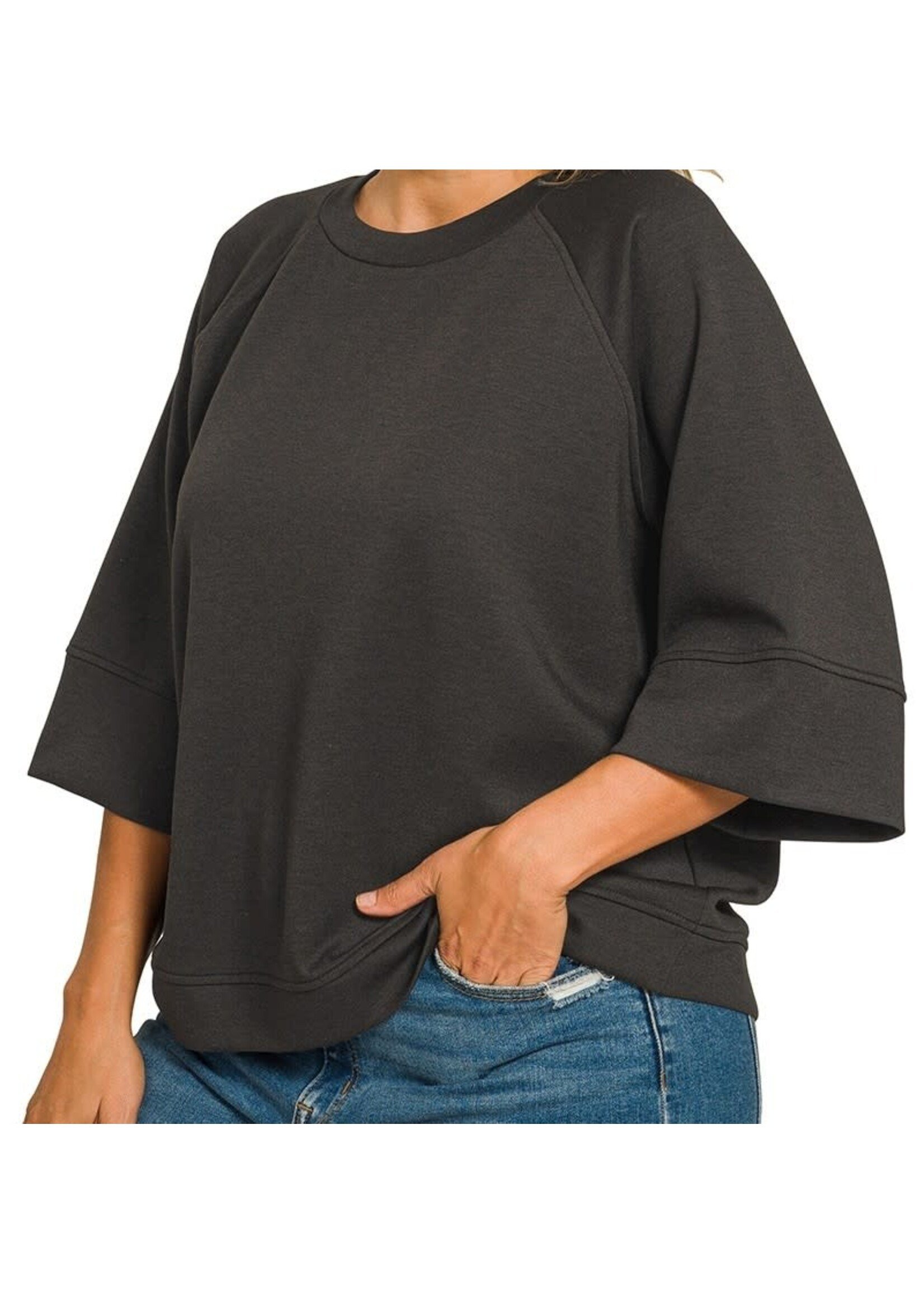 ZNROT4116X5 - PLUS SCUBA 3/4 SLEEVE PULLOVER TOP