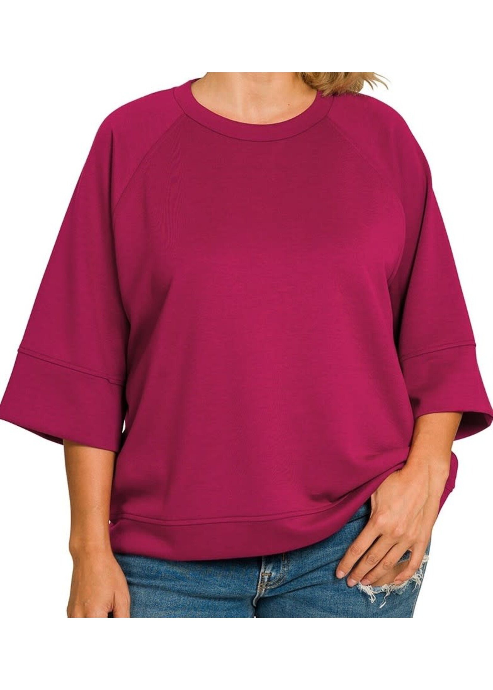 ZNROT4116X5 - PLUS SCUBA 3/4 SLEEVE PULLOVER TOP