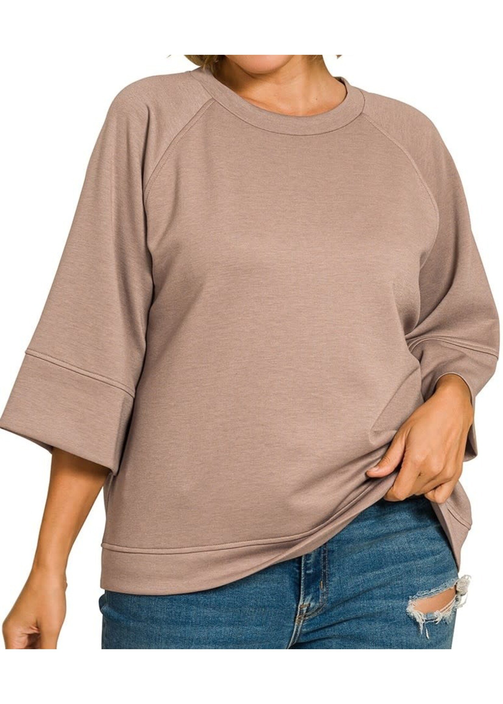 ZNROT4116X5 - PLUS SCUBA 3/4 SLEEVE PULLOVER TOP