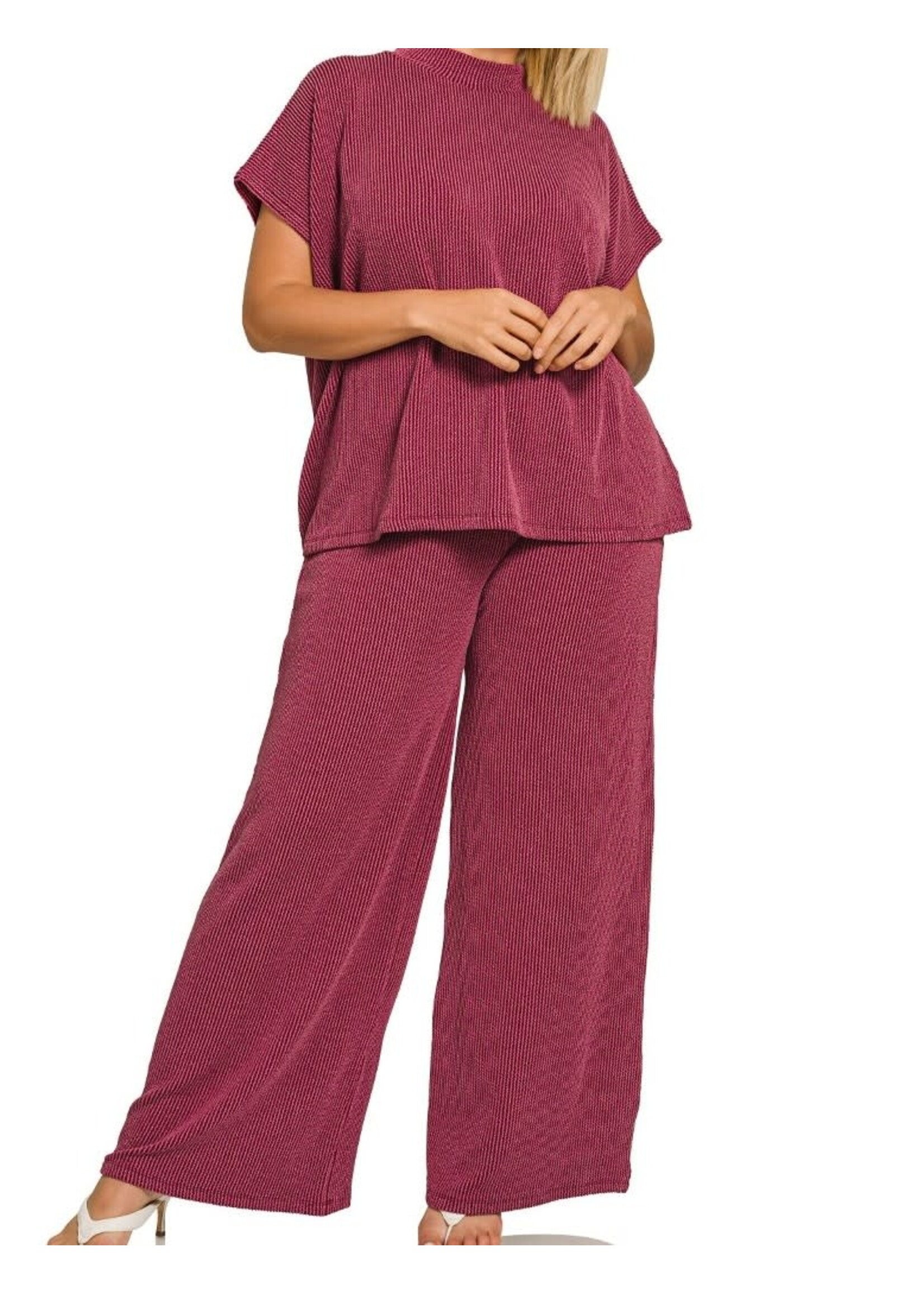 ZNRTLRPL8605X5 - PLUS RIBBED SHORT SLEEVE PANTS SET