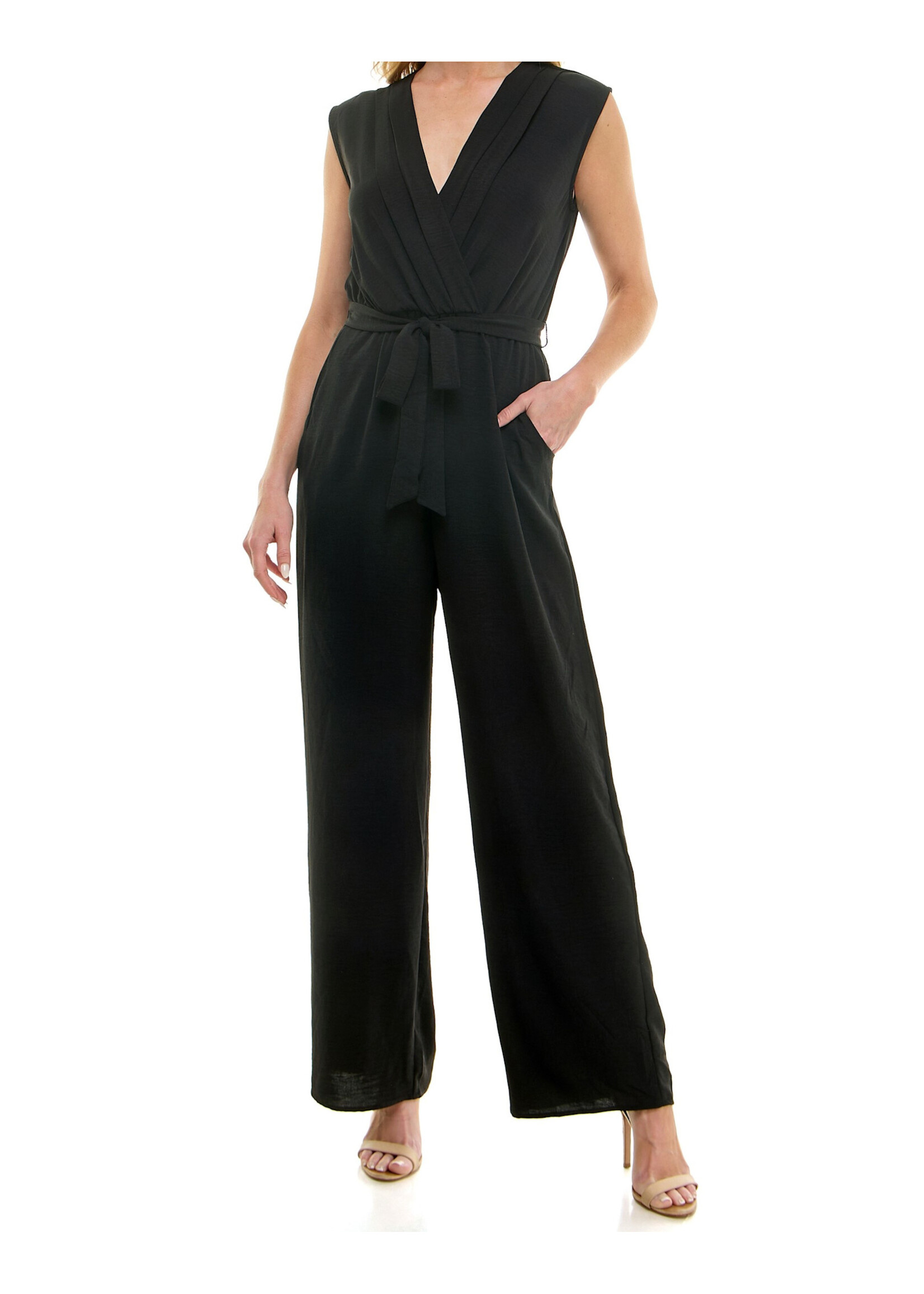 WCY60101S36 - SLEEVLESS SURPLICE BODICE WIDE LEG JUMPSUIT