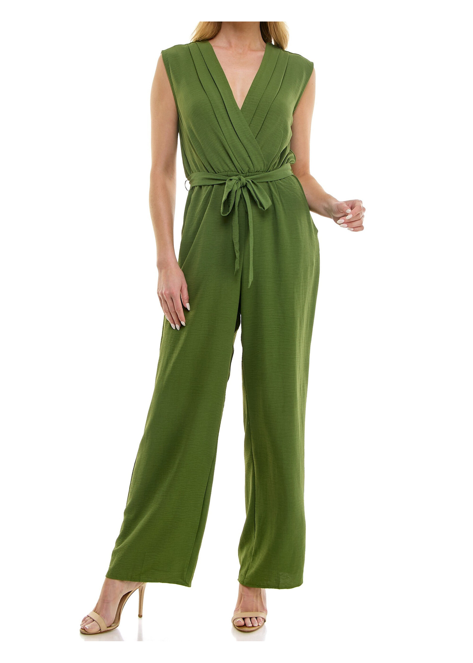 WCY60101S36 - SLEEVLESS SURPLICE BODICE WIDE LEG JUMPSUIT