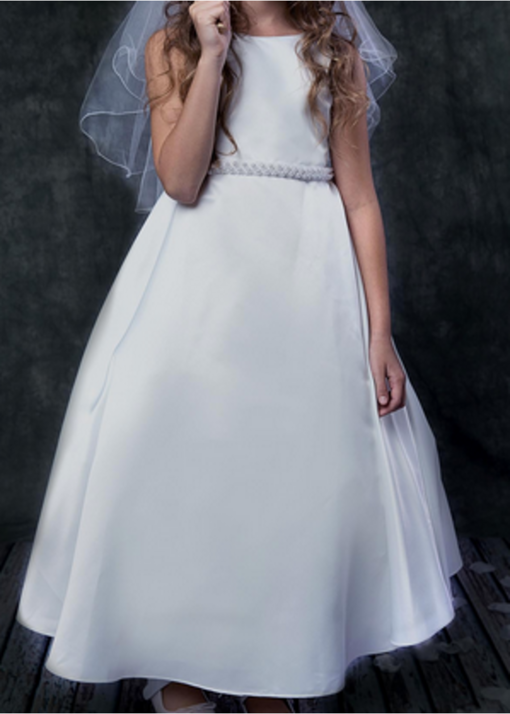 KD386 - SATIN DRESS W/PEARL TRIM