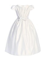 SKSK1010A - SATIN DRESS W/ PLEATED TOP, CAP SLEEVES, DOUBLE BOW