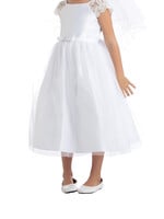 SKSK621 - SATIN & TULLE DRESS W/ LACE SCALLOPED SLEEVES