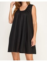 2HD4160 - LINEN SWING DRESS SLEEVLESS SCOOP NECK SHIRRING DETAIL