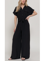 ABP14990 - SHORT SLEEE LAPEL COLLAR JUMPSUIT